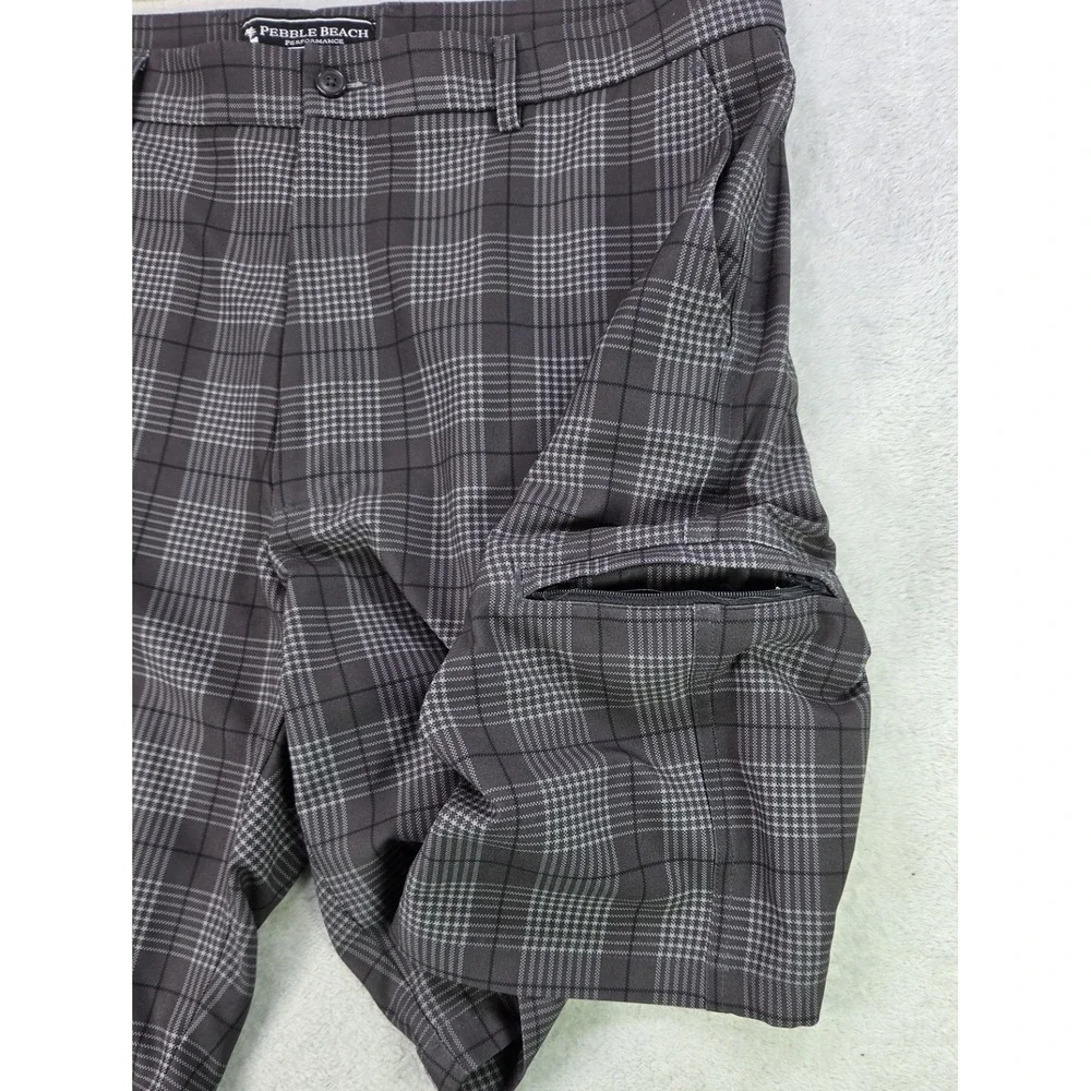 Pebble Beach Golf Shorts Mens 38 Gray Plaid Performance Stretch Casual...